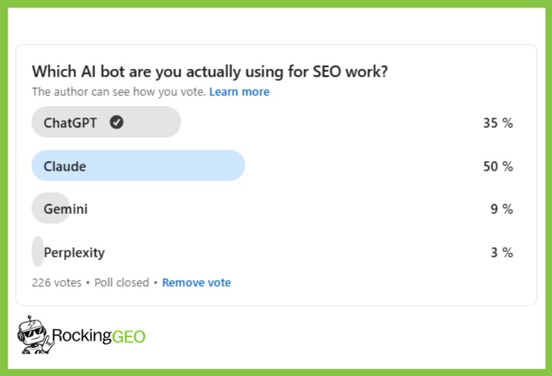 linkedin survey by rockinggeo about cluade usage